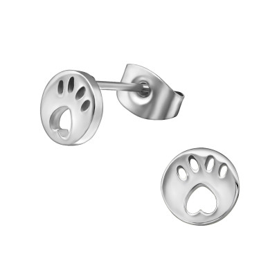 High Polish Surgical Steel Paw Print Ear Studs