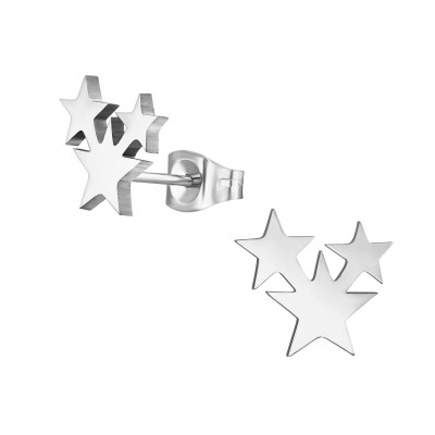 High Polish Surgical Steel Triple Star Ear Studs