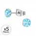 High Polish Surgical Steel 5mm Round X5 Ear Studs with Crystal