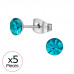 High Polish Surgical Steel 5mm Round X5 Ear Studs with Crystal