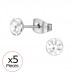 High Polish Surgical Steel 5mm Round X5 Ear Studs with Crystal