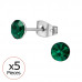 High Polish Surgical Steel 5mm Round X5 Ear Studs with Crystal