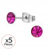 High Polish Surgical Steel 5mm Round X5 Ear Studs with Crystal