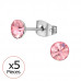 High Polish Surgical Steel 5mm Round X5 Ear Studs with Crystal