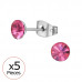 High Polish Surgical Steel 5mm Round X5 Ear Studs with Crystal