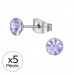 High Polish Surgical Steel 5mm Round X5 Ear Studs with Crystal