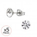 High Polish Surgical Steel Round 6mm X5 Ear Studs with Crystal