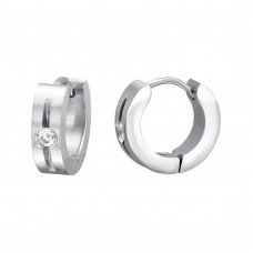 High Polish Surgical Steel Round Huggies with Cubic Zirconia
