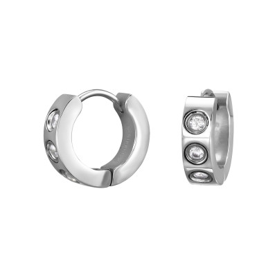 Stainless Steel Huggie with Crystal