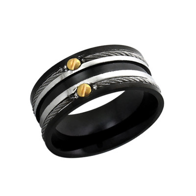 Black, Gold and High Polish Surgical Steel Line Ring