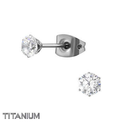 Titanium 4mm Round Ear Studs with Cubic Zirconia