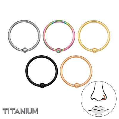 Fixed Ball 0.8mm (20G) Titanium 10mm Seamless Rings Mix Color x5