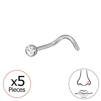 0.8mm (20G) Titanium Nose Stud with 2mm Crystal (x5)