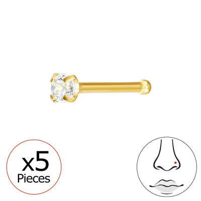 2mm Round (20G) Titanium Nose Studs with Crystal x5