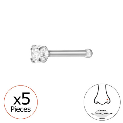 2mm Round (20G) Titanium Nose Studs with Crystal x5