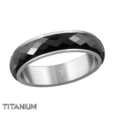 Titanium Faceted Black Ceramic Spinner Ring