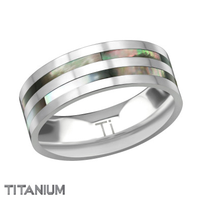 Titanium Double Line Ring with Imitation Abalone