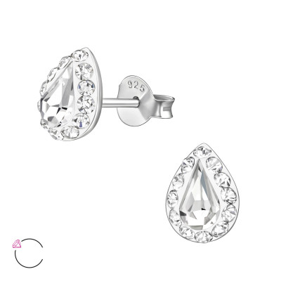 Pear Sterling Silver La Crystale Ear Studs with Crystal