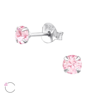 Round Sterling Silver La Crystale Ear Studs with Crystal
