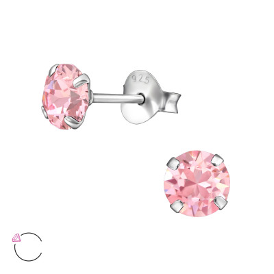 Round Sterling Silver La Crystale Ear Studs with Crystal