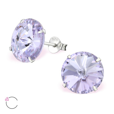 Round Sterling Silver La Crystale Ear Studs with Crystal