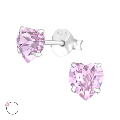 Heart Sterling Silver La Crystale Ear Studs with Crystal