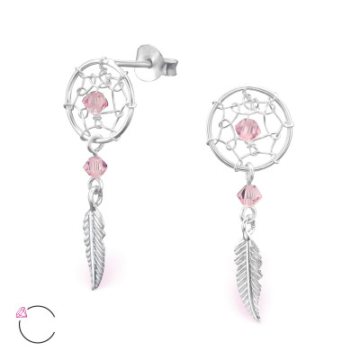 Dreamcatcher Sterling Silver La Crystale Ear Studs with Crystal