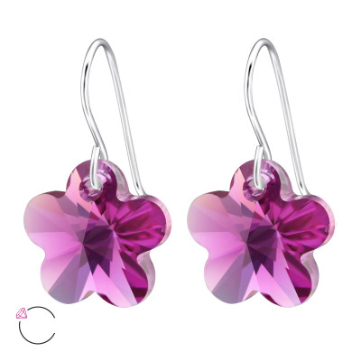 Flower Sterling Silver La Crystale Earrings with Crystal