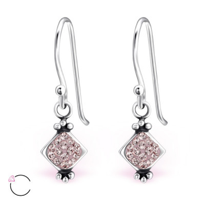 Square Sterling Silver La Crystale Earrings with Crystal