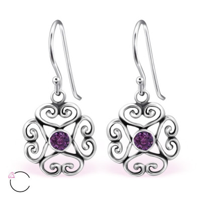 Flower Sterling Silver La Crystale Earrings with Crystal