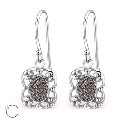 Square Sterling Silver La Crystale Earrings with Crystal