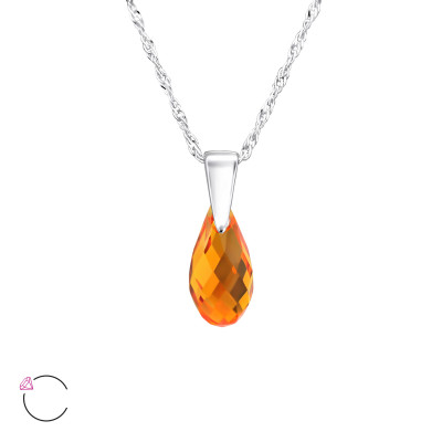 Pear Sterling Silver La Crystale Necklace with Crystal