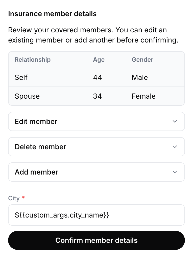 A member list table with edit, delete and add expanders