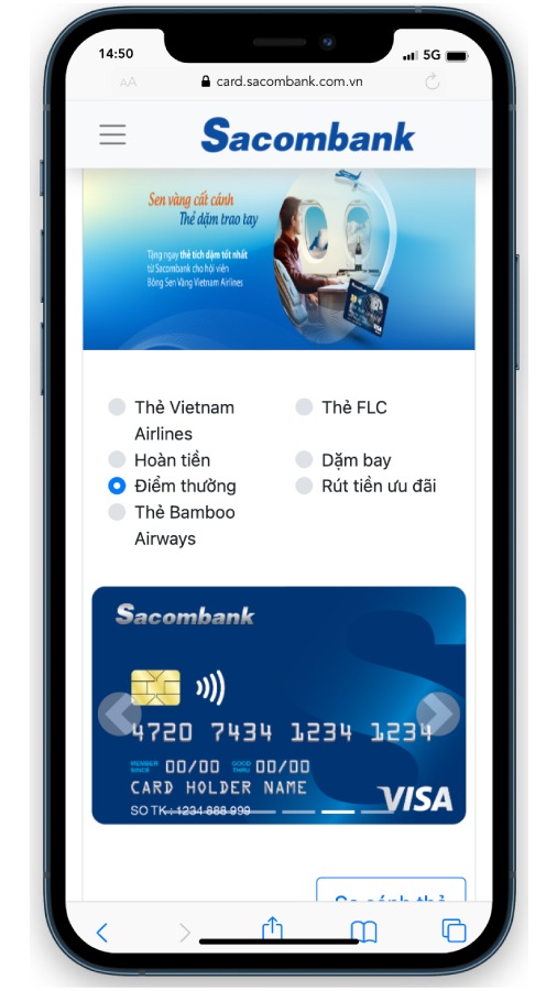 cách đăng ký thẻ visa classic sacombank online