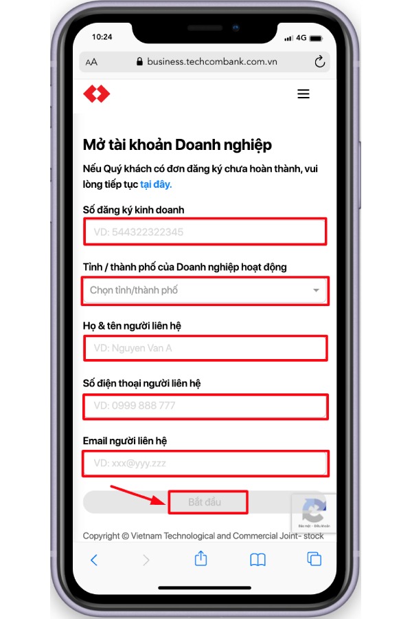 cách tạo tài khoản techcombank business online
