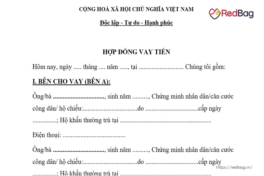 mẫu hợp đồng cho vay tiền