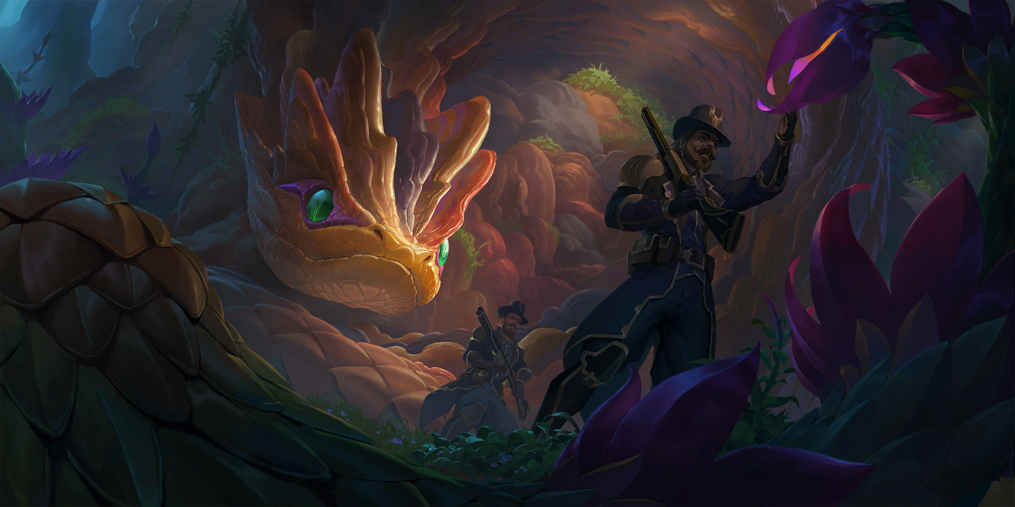 Beguiling Cobra card art: a serpent disguised among flowers