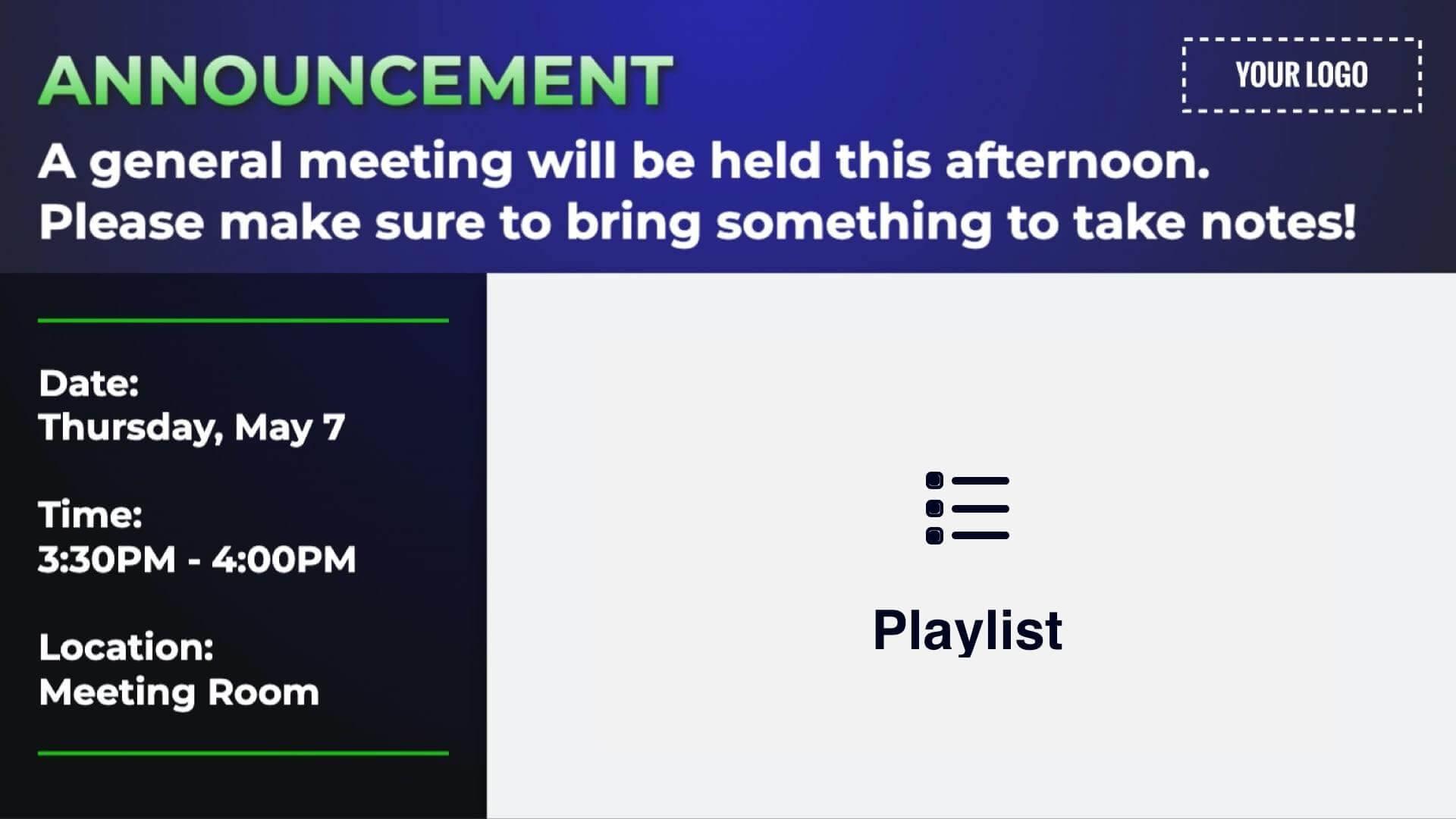 Announcement Text & Playlist Digital Signage Template