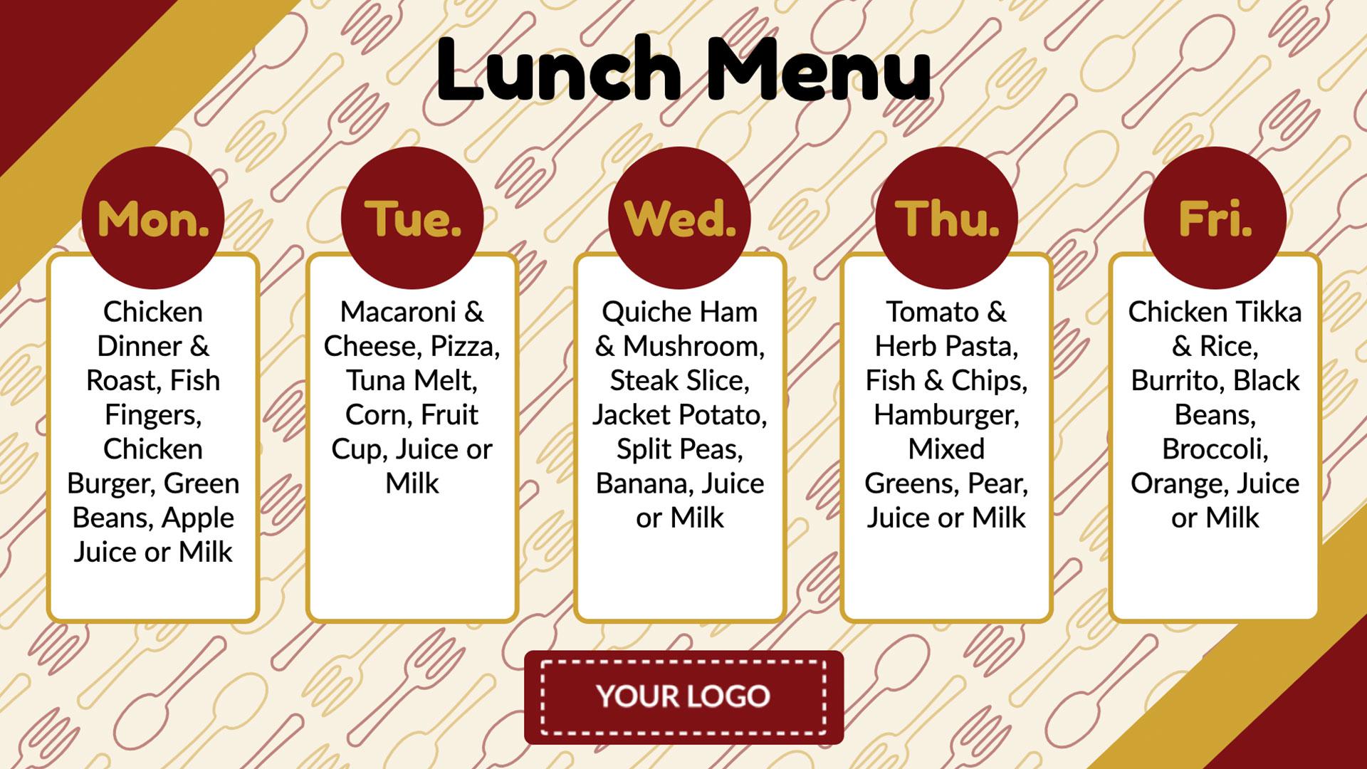 Weekly Lunch Menu Digital Signage Template