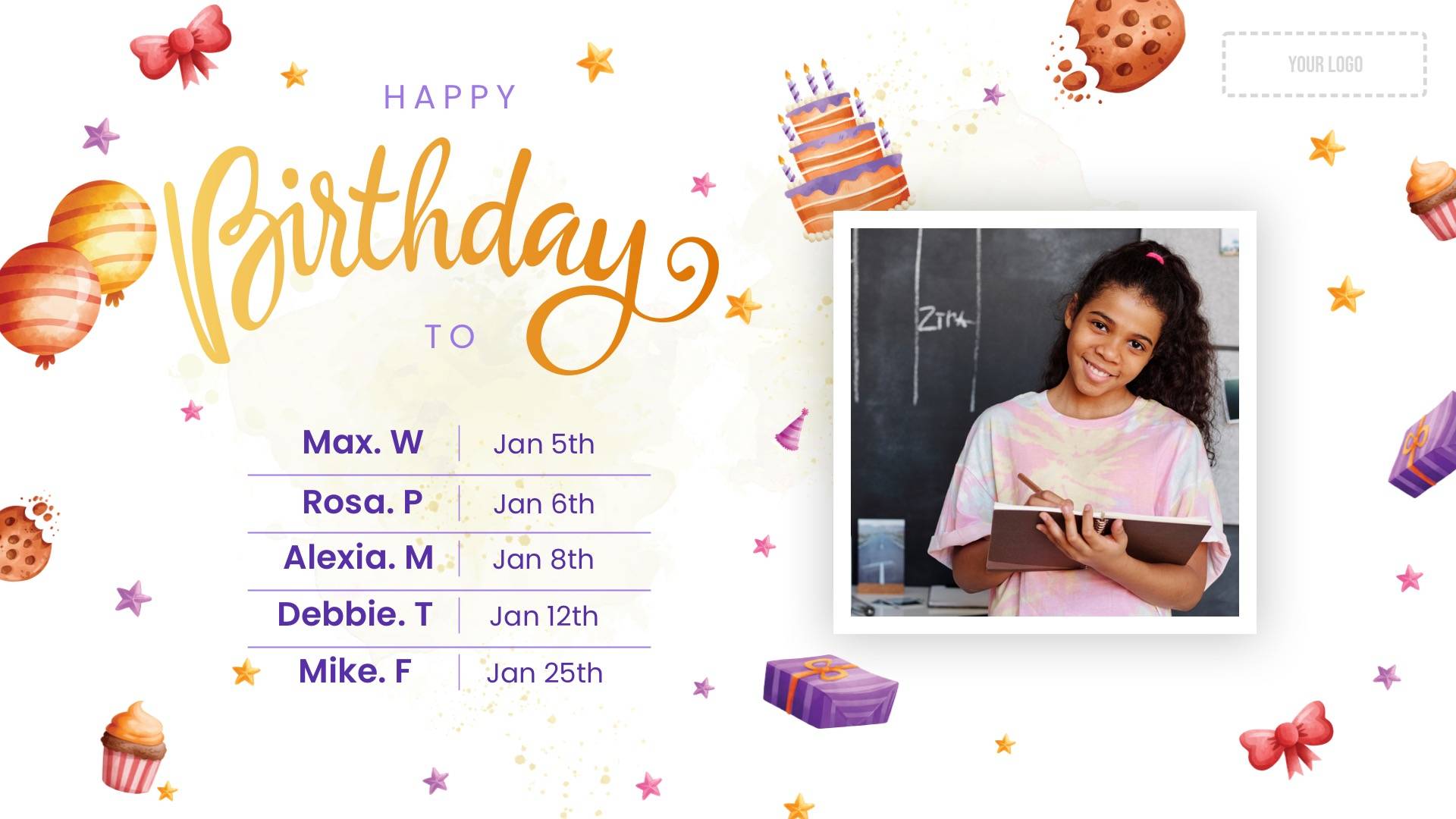 Birthday - Google Calendar Digital Signage Template