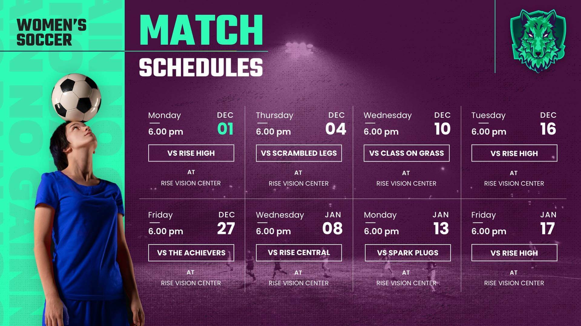 Calendar - Sports Schedule w/ Location Digital Signage Template