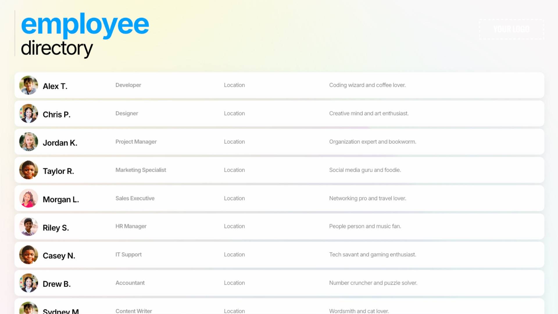 List Directory Row Digital Signage Template