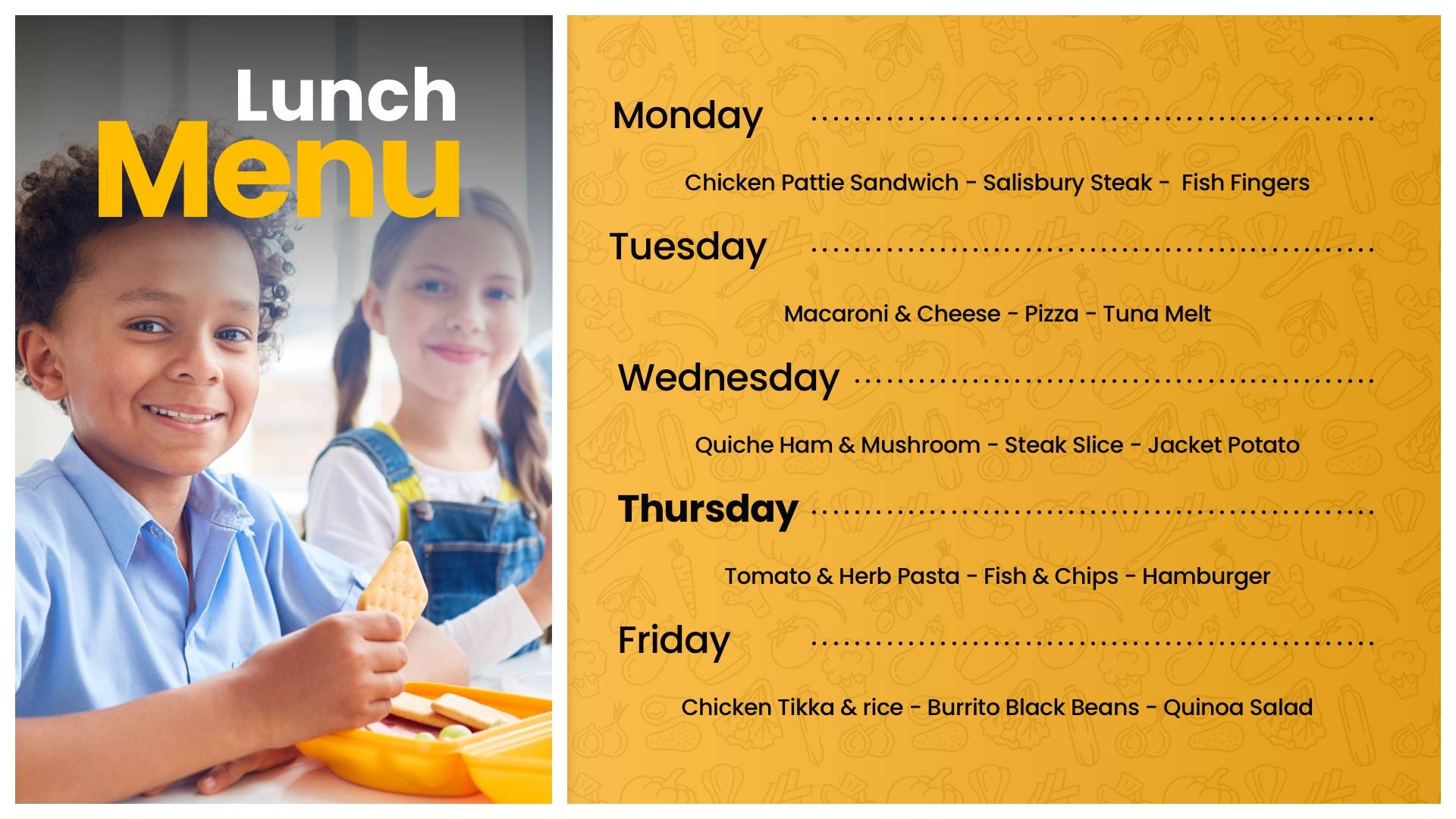 Weekly Lunch Menu List Digital Signage Template