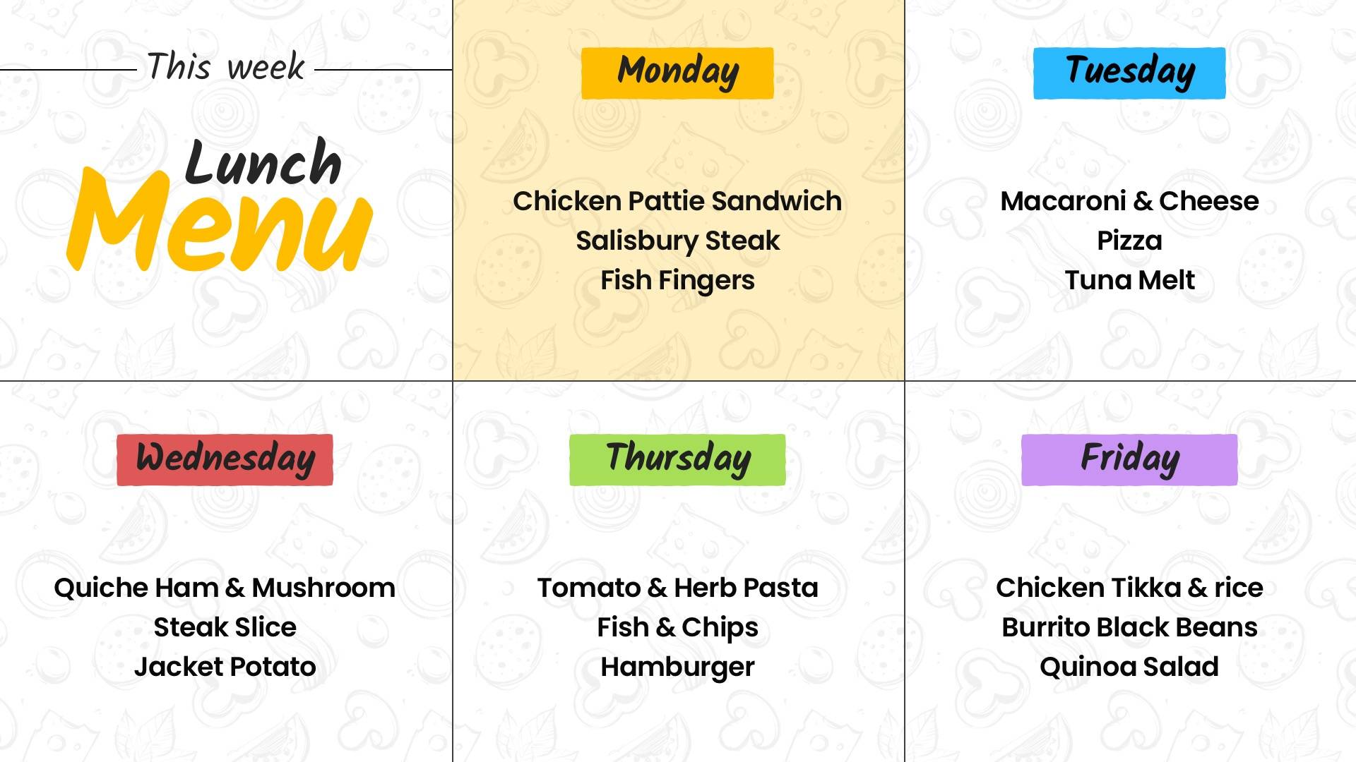 Weekly Lunch Menu Digital Signage Template