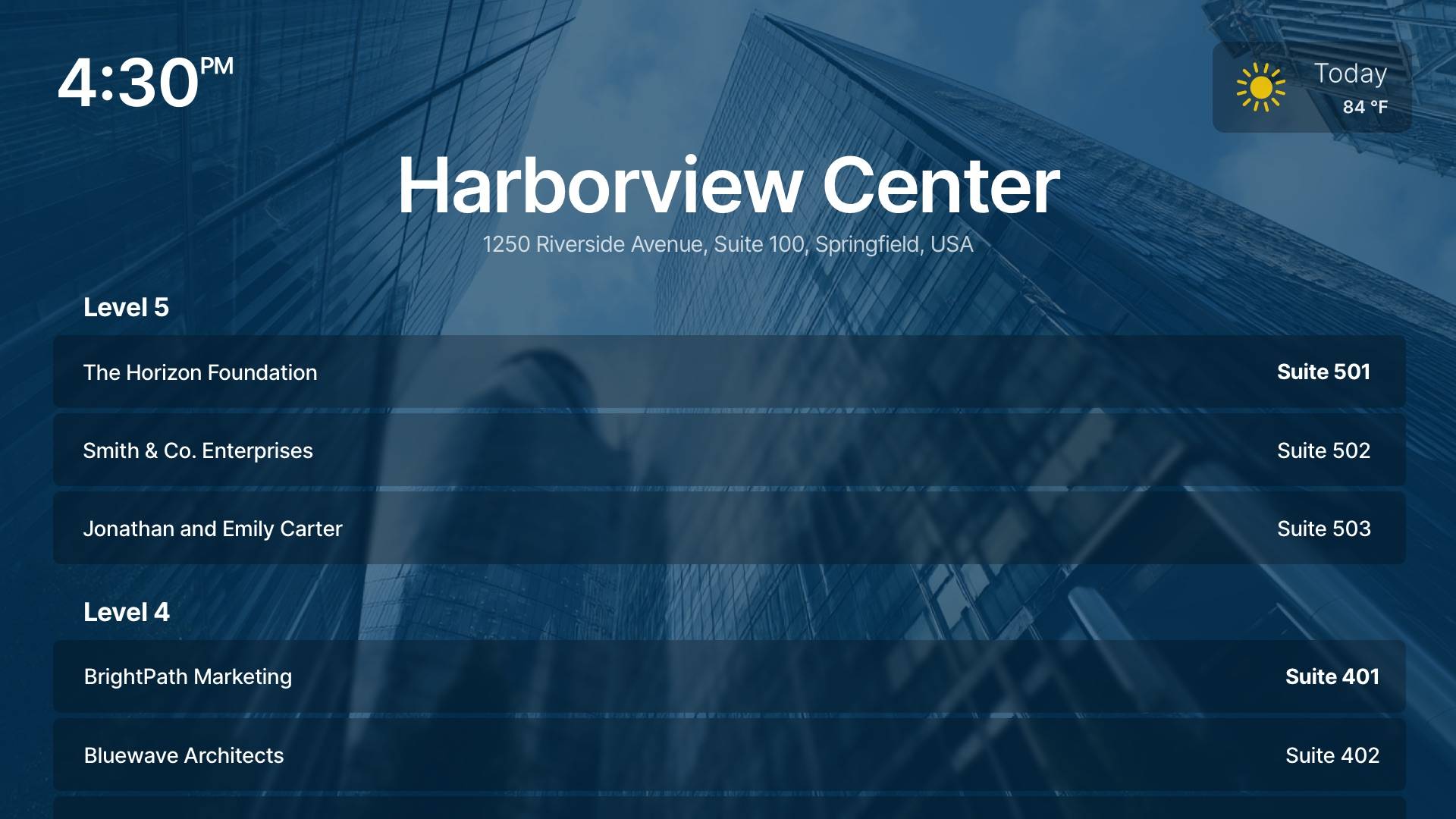 Directory - List - Interactive Digital Signage Template