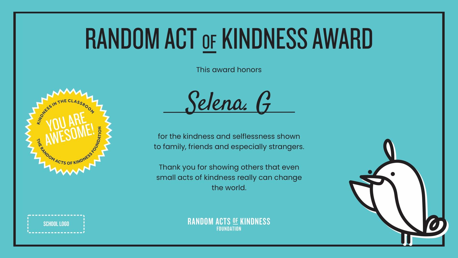 Random Act of Kindness Certificate Digital Signage Template