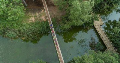 Castle Howard Skelf Island Aerial view of the Jungle Bridge 2