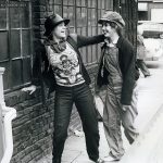 One of a series of black and white 8x10" photos distributed in the UK in 1981 to promote TIMES SQUARE (1980). Caption on back: 13. Nicky (ROBIN JOHNSON) and Pamela (TRINI ALVARADO). A scene from "TIMES SQUARE" distributed by COLUMBIA/EMI/WARNER Film Distributors.