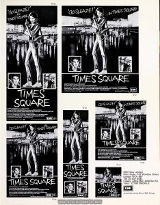 UK Press Book for TIMES SQUARE, p. 12: advertisement sizes Text: 8" dc 5" dc 6" tc 6" sc 4" dc 2" sc EMI Films Limited Film House, 142 Wardour Street London W1A 3BY Tel: 01-437 0444 Cables: ANGLEMI LONDON W1 Telex: 22760 EMIDIS G EMI A member of the Thorn EMI Group