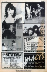 Photo of Tim Curry in an Australian music newspaper weekly containing several stories relating to TIMES SQUARE (1980). Caption: In the “Times Square” movie, Tim Curry plays an all night disc jockey who gives his listeners a running account of the two runaway girls’ progress.